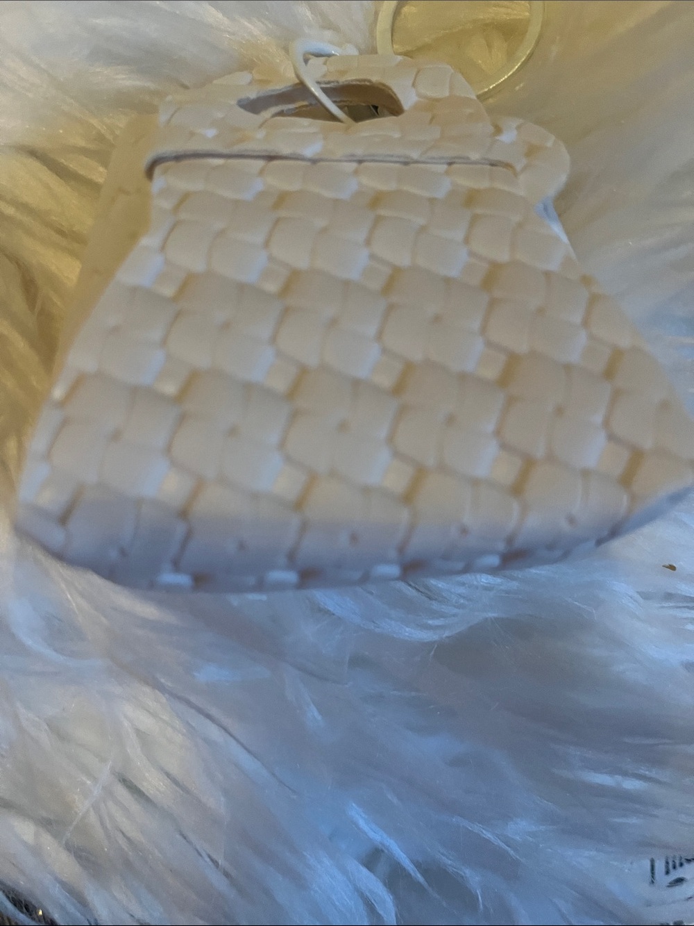 Woven Mini Tote Bag in Creamkey chain